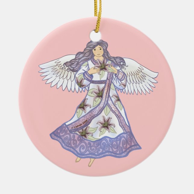 Ornement Rond En Céramique Ange à fleurs de lilly (Devant)