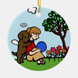 Ornement Rond En Céramique Ange de Labrador de chocolat et sourire de maman