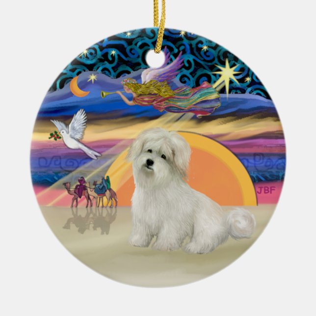 Ornement Rond En Céramique Ange de Noël - Coton de Tulear (Devant)