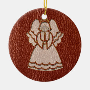 Ornement Rond En Céramique Ange de Noël en cuir
