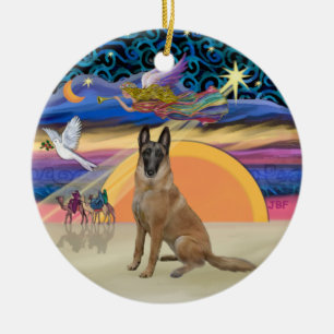 Ornement Rond En Céramique Ange de Noël - Malinois belge
