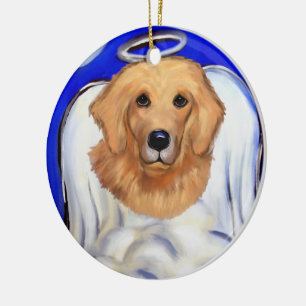Ornement Rond En Céramique Ange Golden Retriever