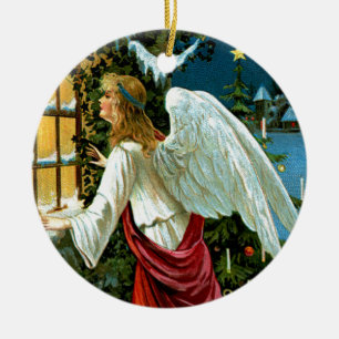 Ornement Rond En Céramique Ange regardant par la fenêtre