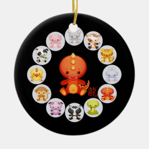 Ornement Rond En Céramique Année chinoise de zodiaque du dragon
