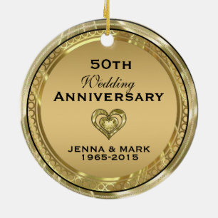 Ornement Rond En Céramique Anniversaire du 50e Mariage d'or