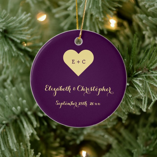 Ornement Rond En Céramique Anniversaire du Mariage du coeur personnalisé Notr (Arbre)