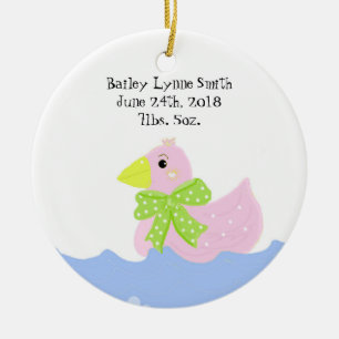 Ornement Rond En Céramique Annonce de naissance de canard rose