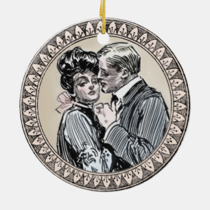 Ornement Rond En Céramique Antique Couple Romance Mariage Amour Vintage