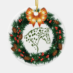 ORNEMENT ROND EN CÉRAMIQUE APPALOOSA JAUNE DE VERT D'ARC
