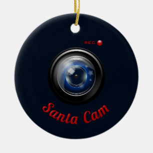 Ornement Rond En Céramique Appareil-photo d'espion de Père Noël