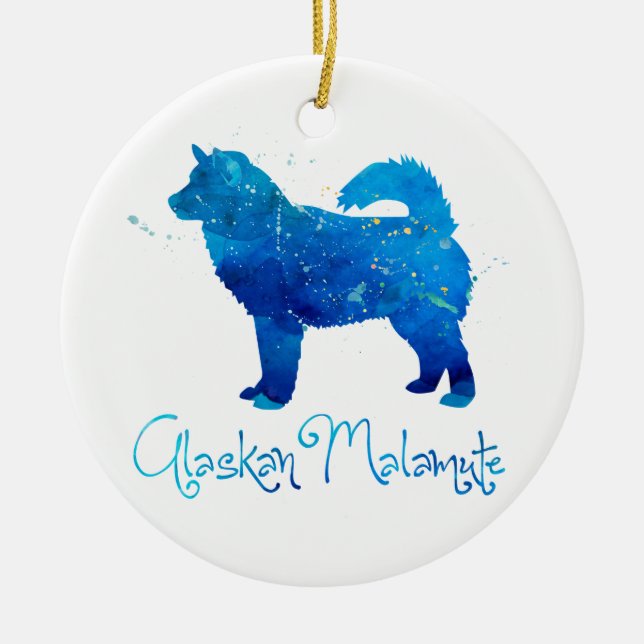 Ornement Rond En Céramique Aquarelle de Malamute de l'Alaska (Devant)