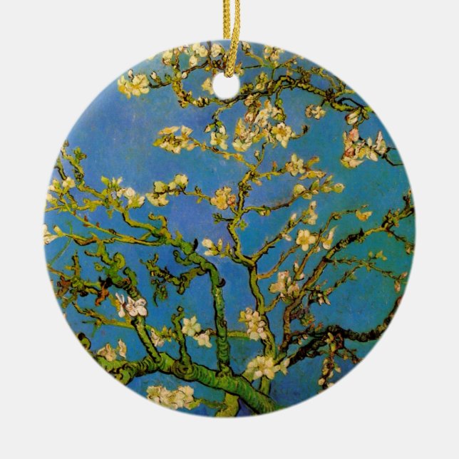 Ornement Rond En Céramique Arbre aux amandes en fleurs par Vincent van Gogh (Devant)