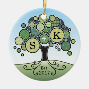 Ornement Rond En Céramique Arbre de motif de patchwork de mariage d'été de