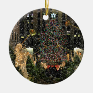 Ornement Rond En Céramique Arbre de Noël du Rockefeller Center de NYC sous la