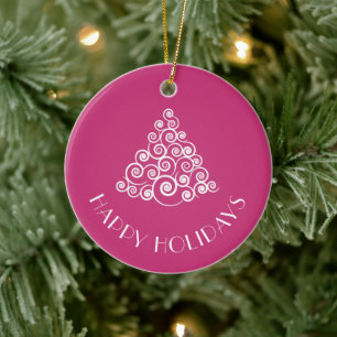 Ornement Rond En Céramique Arbre de Noël rose JEUX VACANCES Personnalisées