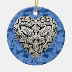 Ornement Rond En Céramique Arrondi Bleu Elegant Designer Coeur Ornament