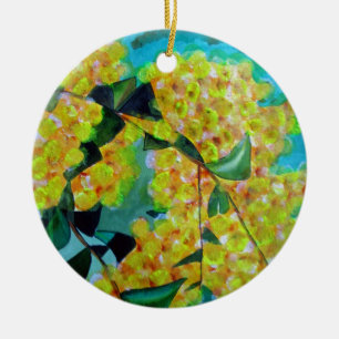 Ornement Rond En Céramique Art de fleur australienne native Yellow Wattle