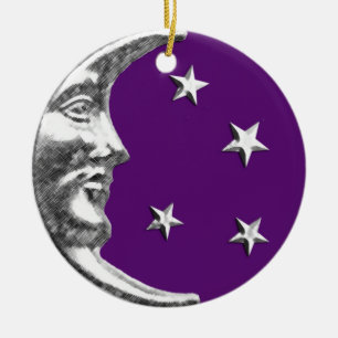 Ornement Rond En Céramique Art Déco Lune et étoiles - Amethyst Purple & Silve