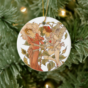 Ornement Rond En Céramique Art Victorien vintage, Rose par Walter Crane