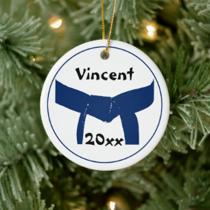 Ornement Rond En Céramique Arts martiaux Ceinture bleu foncé Datée