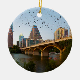 Ornement Rond En Céramique Austin, Texas avec chauves-souris
