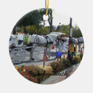 Ornement Rond En Céramique Automne de chariot de cheval blanc de Frankenmuth