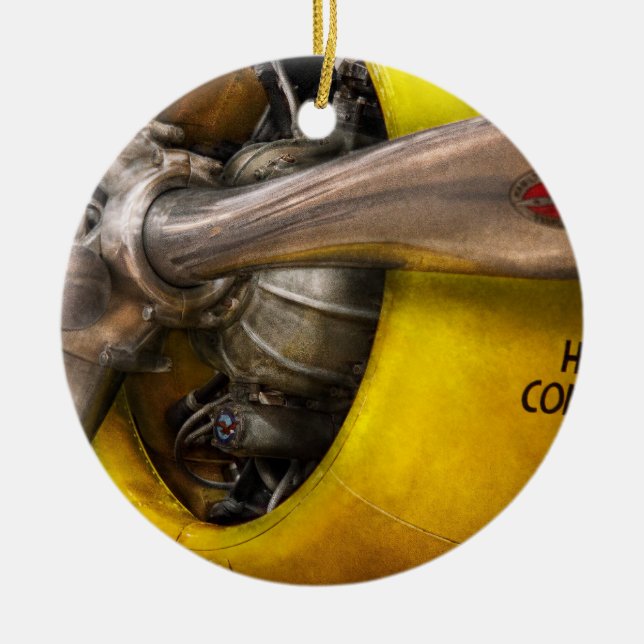 Ornement Rond En Céramique Avion - Pilote - Prop - Laine jumelle (Devant)