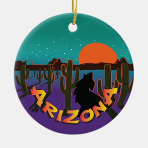 Ornement Rond En Céramique AZ Arizona Christmas Howling Coyote