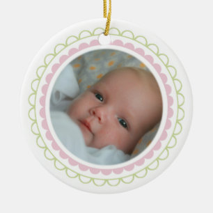 Ornement Rond En Céramique Baby Girl 1er Noël Photo Ornament Garde