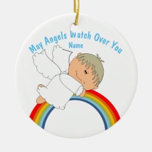 Ornement Rond En Céramique Baby's First Communion, Baptism, Godchild PHOTO