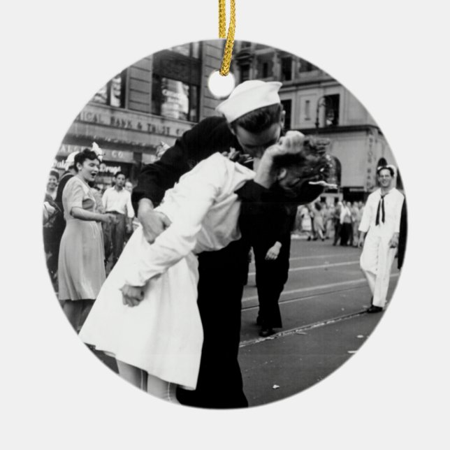 Ornement Rond En Céramique Baisers du carré de guerre au revoir parfois (Devant)