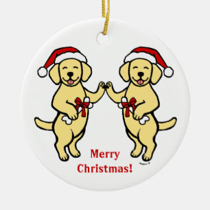 Ornement Rond En Céramique Bande dessinée jaune de Labradors de Noël
