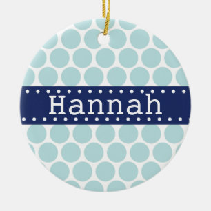 Ornement Rond En Céramique Bannière bleu clair Polka Point Motif bleu