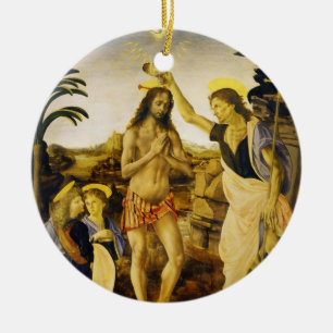 Ornement Rond En Céramique Baptême du Christ par da Vinci et Verrocchio