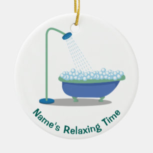 Ornement Rond En Céramique Baquet et bulles de Clawfoot bleus et verts