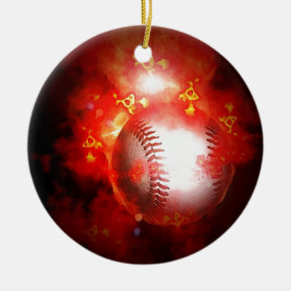 Ornement Rond En Céramique Baseball flamboyant