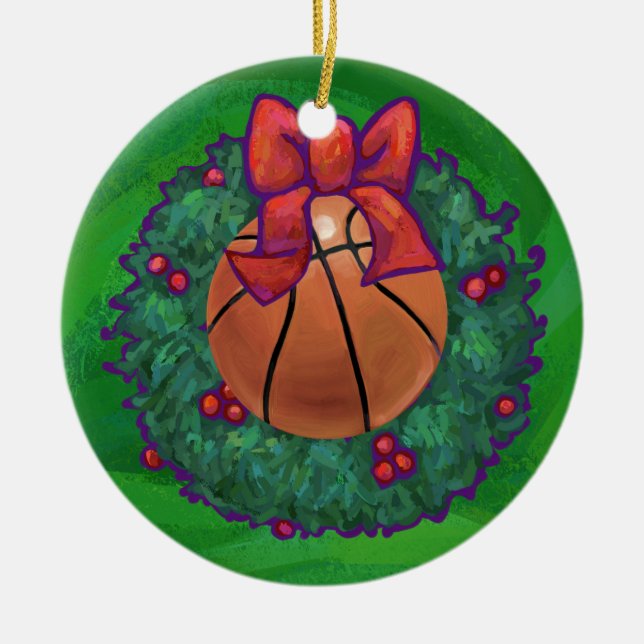 Ornement Rond En Céramique Basket-ball en couronne de Noël (Devant)