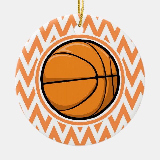 Ornement Rond En Céramique Basket sur Orange et White Chevron (Devant)