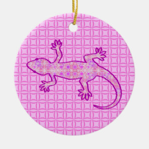 Ornement Rond En Céramique Batik tribal Gecko - orchidée et coquille rose
