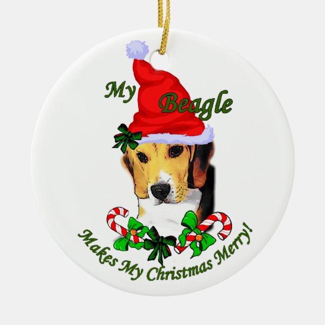 Ornement Rond En Céramique Beagle Cadeaux de Noël (Devant)