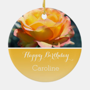 Ornement Rond En Céramique beau cadeau d'anniversaire de rose jaune d'un ami