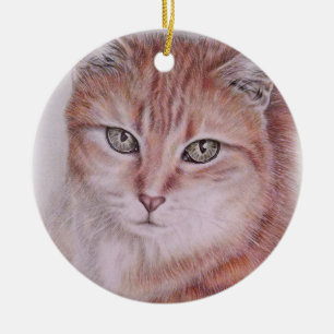 Ornement Rond En Céramique Beau dessin d'art de chat tigré pour des amoureux