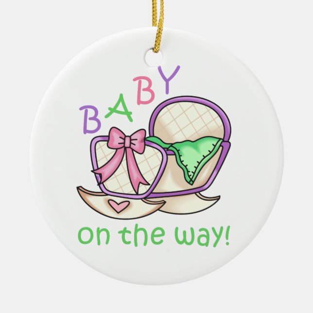 Ornement Rond En Céramique Bébé En Chemin ! (Devant)