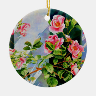 Ornement Rond En Céramique Belles roses roses roses, roses rouges, aquarelle 