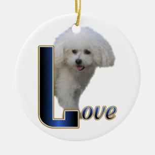 Ornement Rond En Céramique Bichon Frise Love