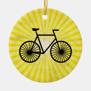 Ornement Rond En Céramique Bicyclette noire ; Arrière - plan jaune