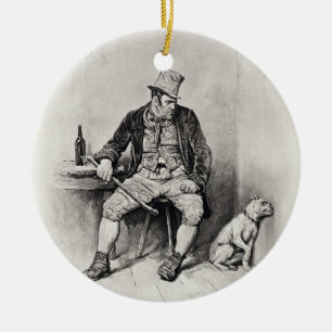 Ornement Rond En Céramique Bill Sykes et son chien, de 'Charles Dickens : UN