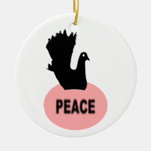 Ornement Rond En Céramique Black and Pink Peace Dove Personnalisé Anniversair
