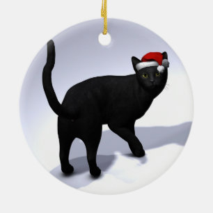Ornement Rond En Céramique Black Cat Père Noël