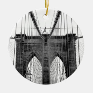 Ornement Rond En Céramique Black White Brooklyn Bridge New York